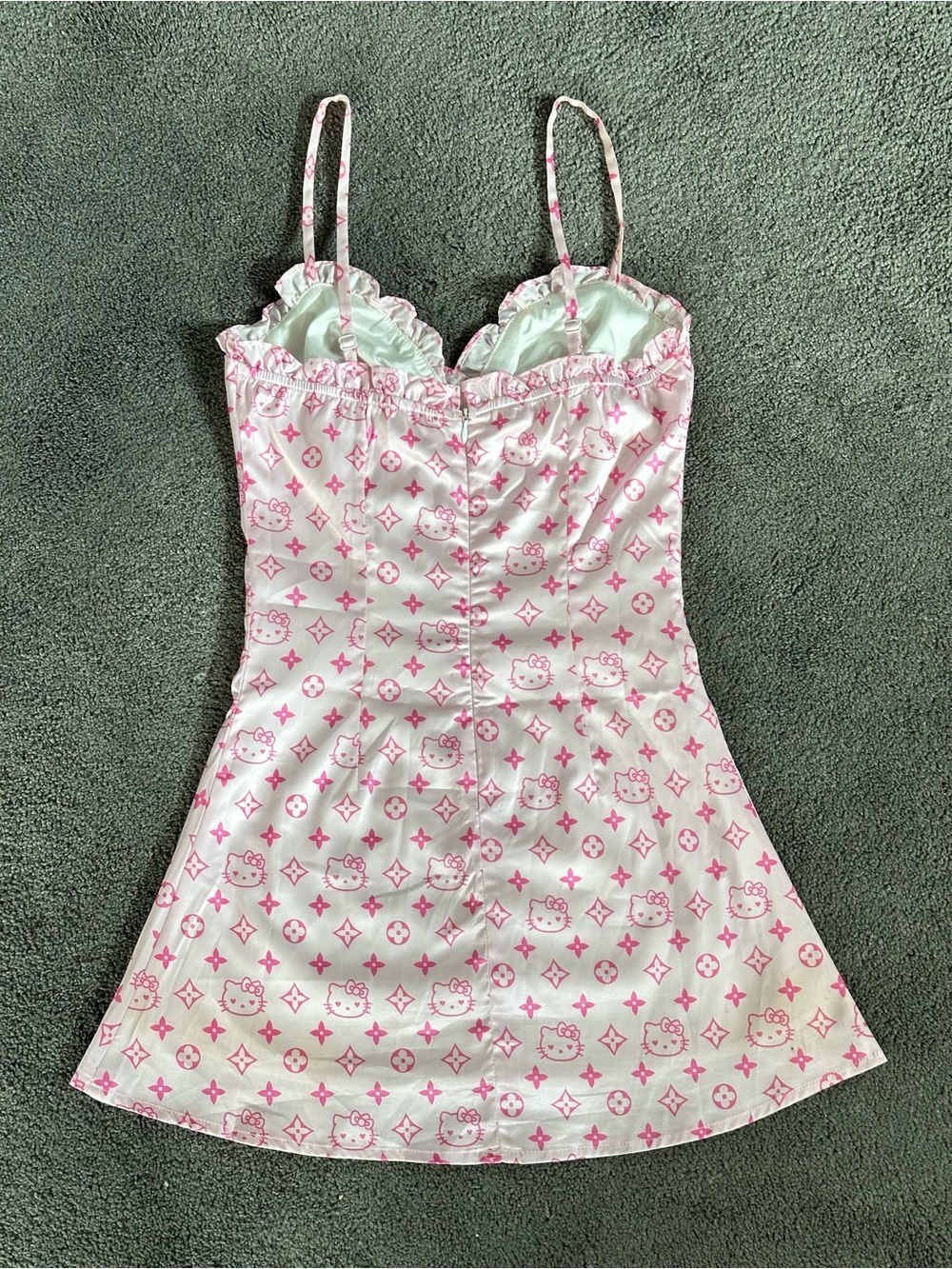 Y2K Ouchhh Hello Kitty Print Satin Chemise Slip Babydoll Dress LV Print McBling - Picture 2 of 8